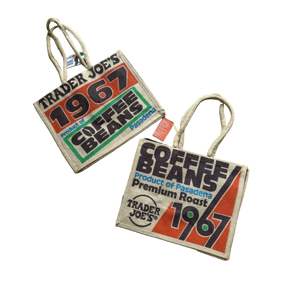 NWT Trader Joe's 1967 Pasadena Coffee Beans Tote Reusable Jute Burlap Bag 9 Gal